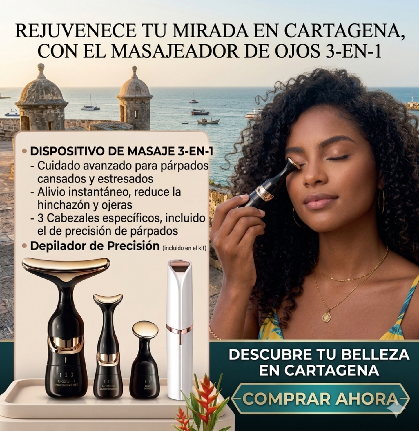 Kit Belleza Facial: Masajeador 3 en 1 + Depilador Flawless