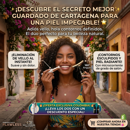 Kit Belleza Facial: Masajeador 3 en 1 + Depilador Flawless